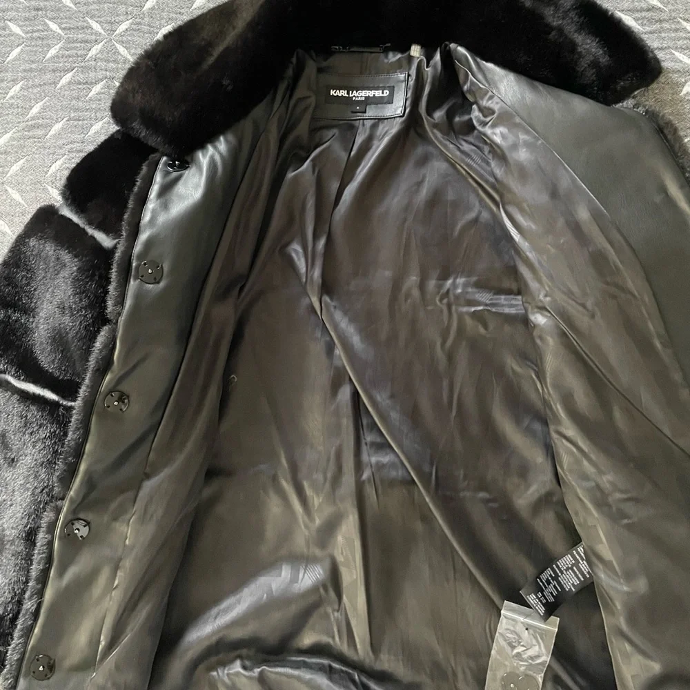 Karl Lagerfeld Black Faux Fur Coat - Picture 3 of 3